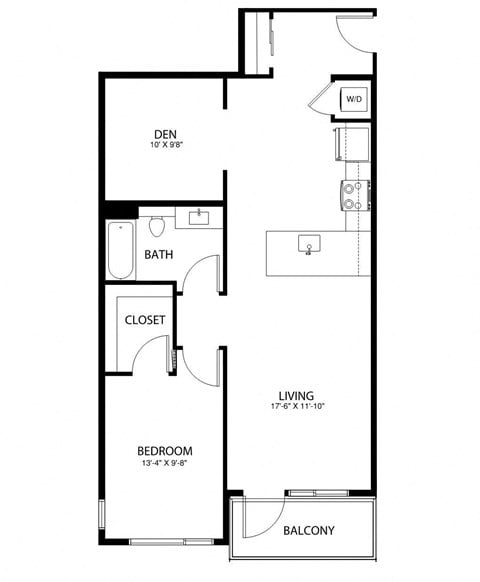 Floor plan for 1 bed, 1 bath, 882 sqft